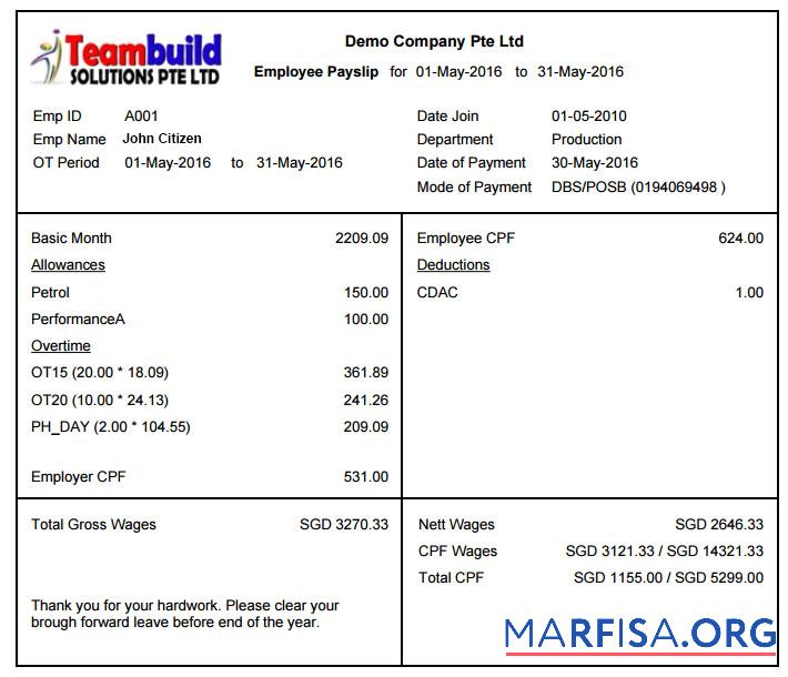 Downloadable Teambuild solutions Ptr Ltd payslip example